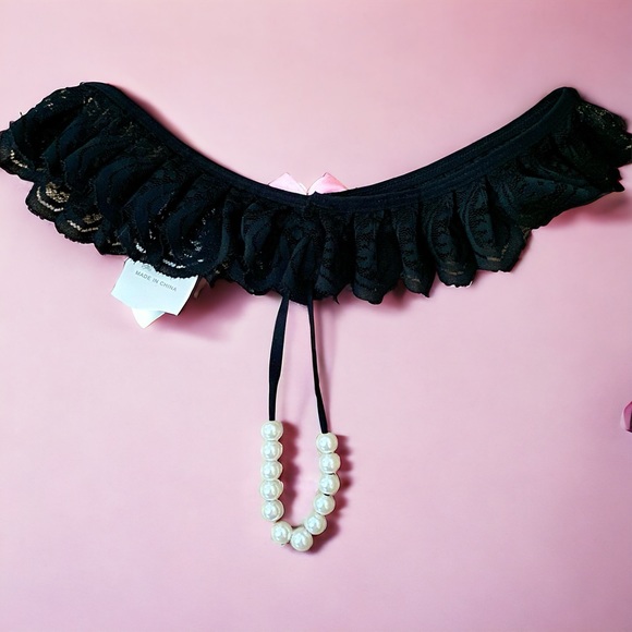 SEXY Beaded Pearl Crotchless Stretch Lace Thong Panty - Picture 1 of 2